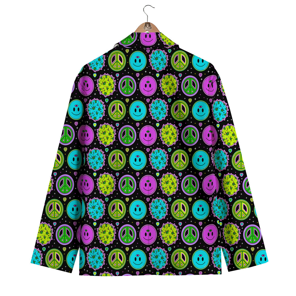 Hippie Peace Symbol And Weed Print Pattern Men's Blazer-grizzshop