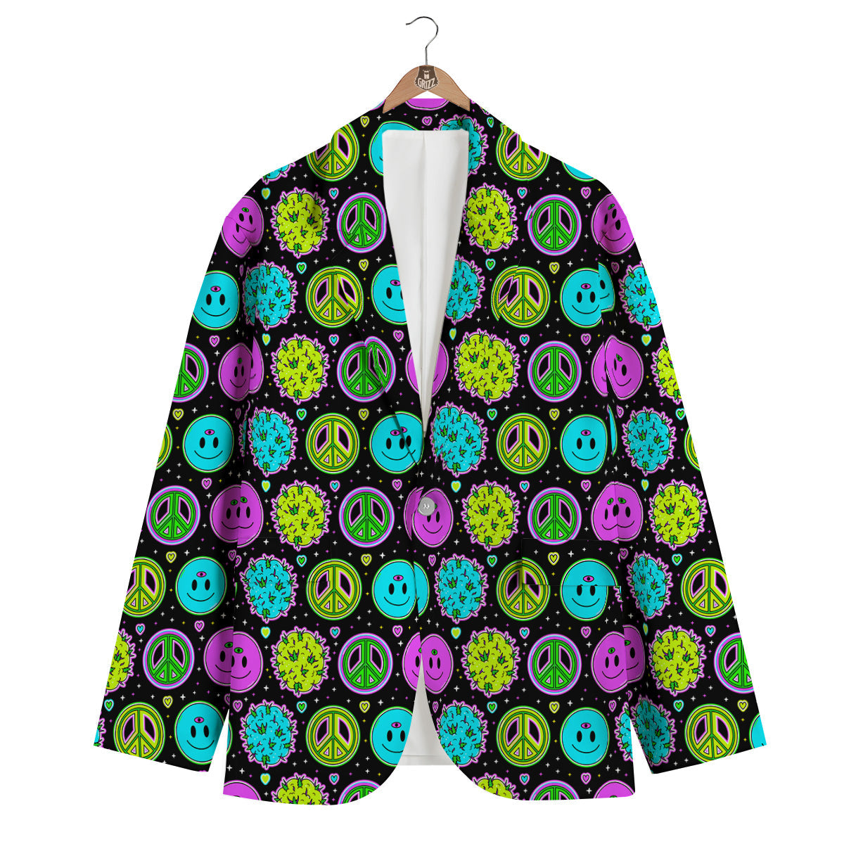 Hippie Peace Symbol And Weed Print Pattern Men's Blazer-grizzshop