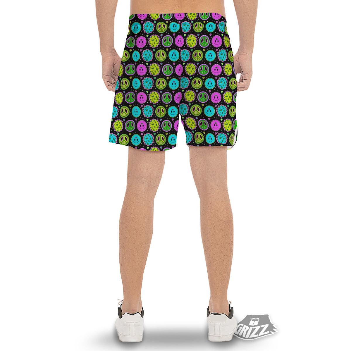 Hippie Peace Symbol And Weed Print Pattern Men's Gym Shorts-grizzshop