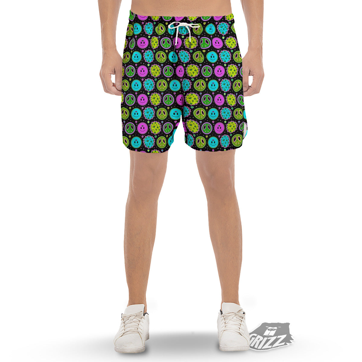 Hippie Peace Symbol And Weed Print Pattern Men's Gym Shorts-grizzshop