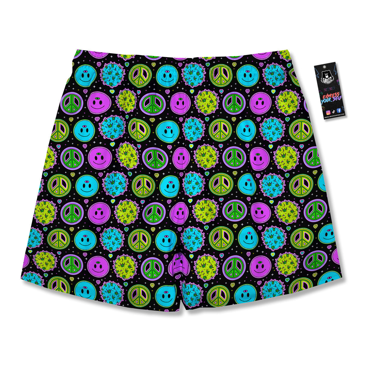 Hippie Peace Symbol And Weed Print Pattern Men's Running Shorts-grizzshop