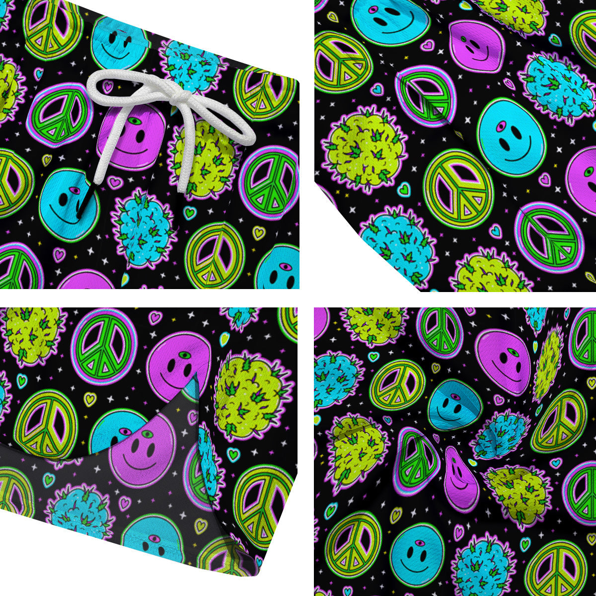 Hippie Peace Symbol And Weed Print Pattern Men's Running Shorts-grizzshop
