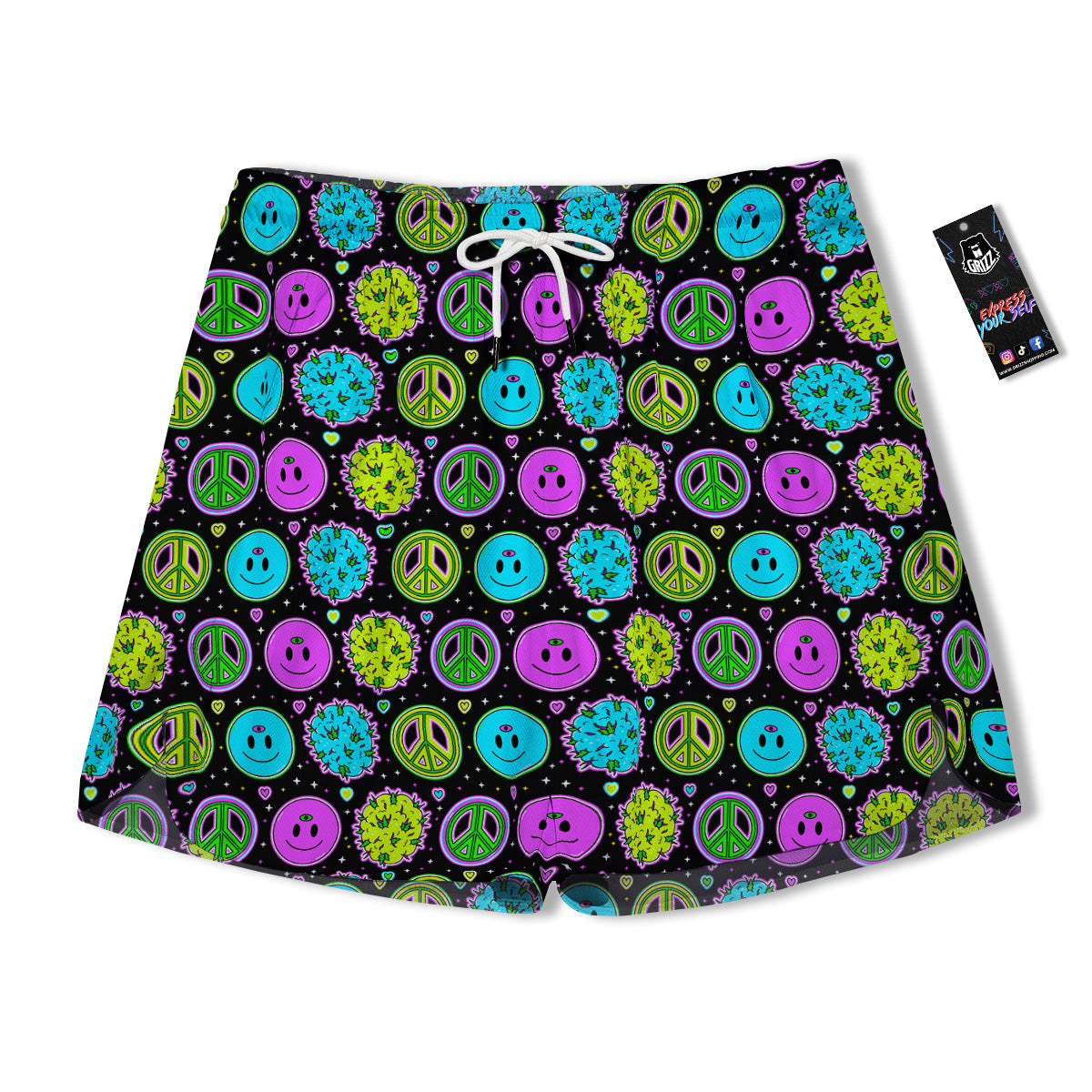 Hippie Peace Symbol And Weed Print Pattern Men's Running Shorts-grizzshop