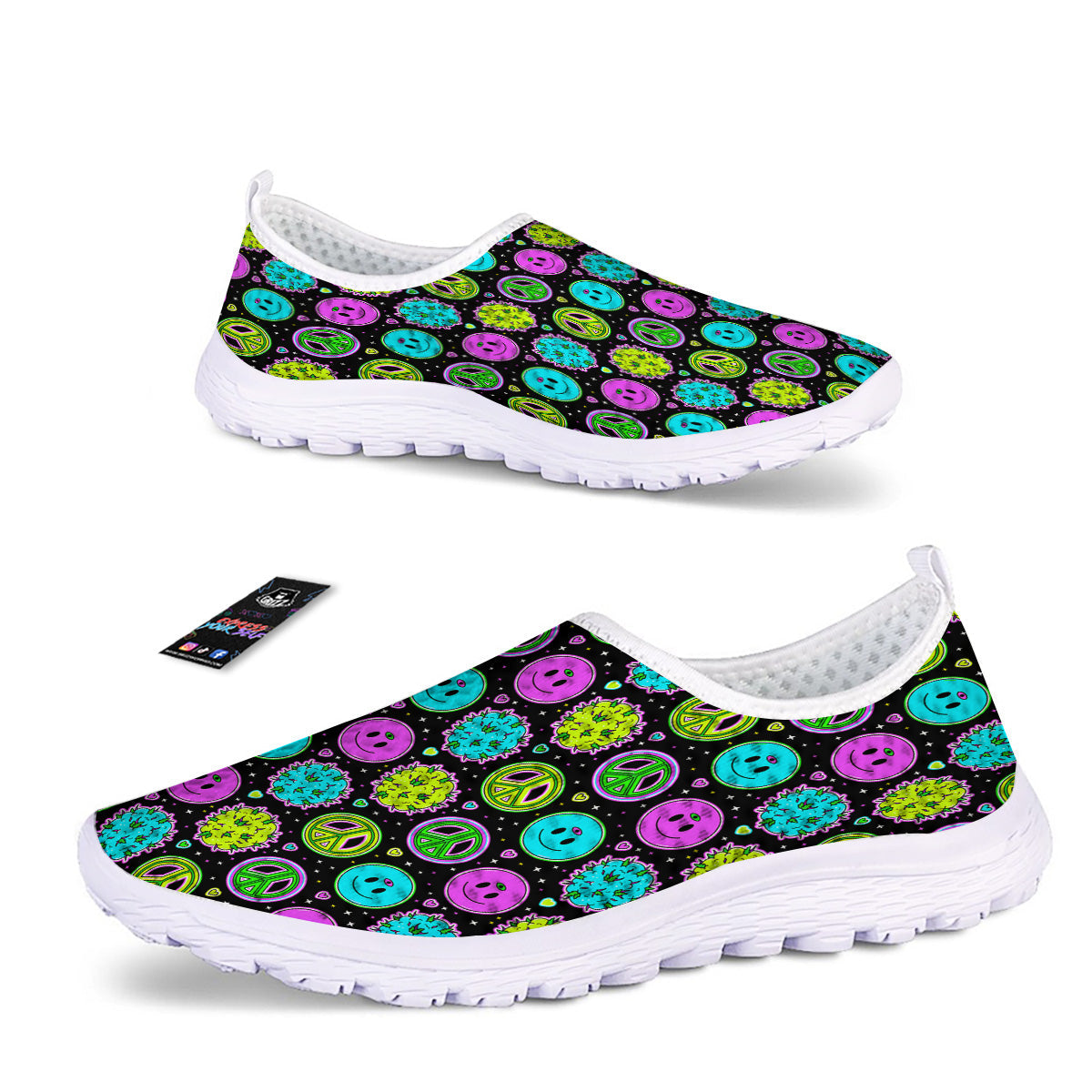 Hippie Peace Symbol And Weed Print Pattern Nurse Shoes-grizzshop