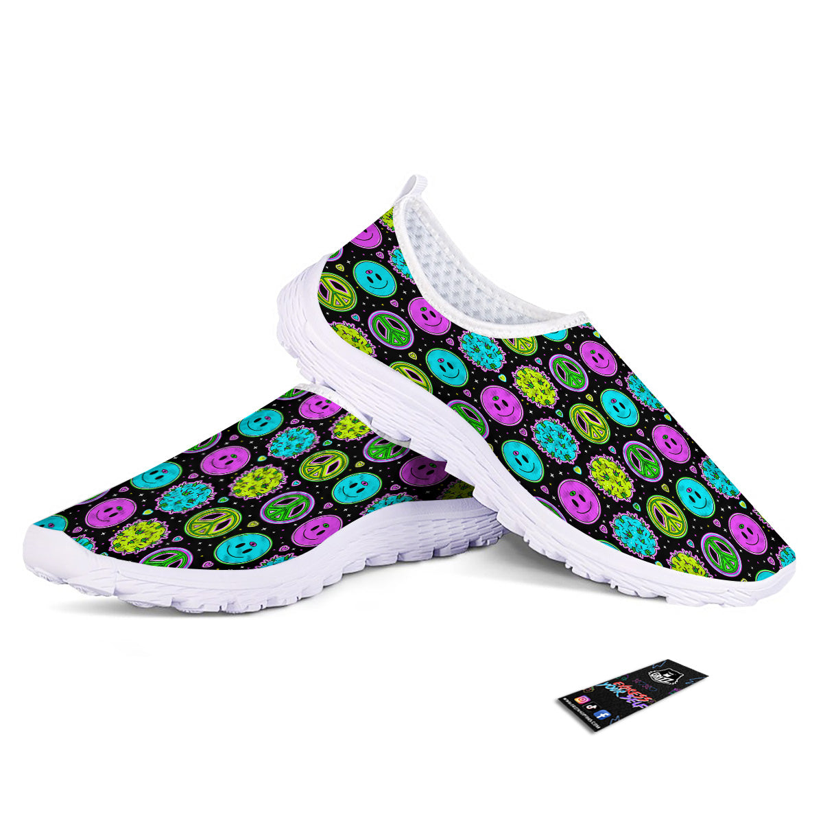 Hippie Peace Symbol And Weed Print Pattern Nurse Shoes-grizzshop