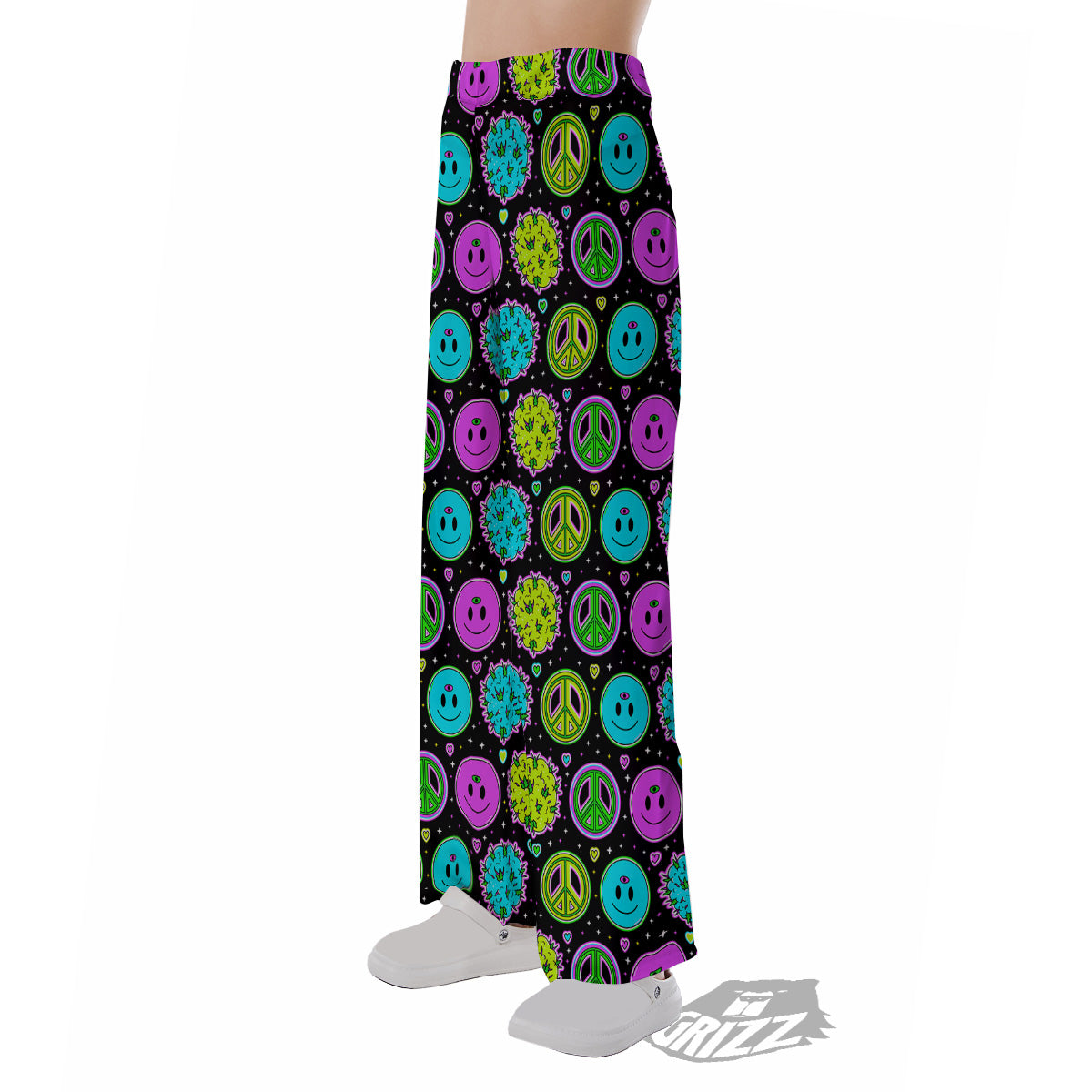 Hippie Peace Symbol And Weed Print Pattern Pajama Pants-grizzshop