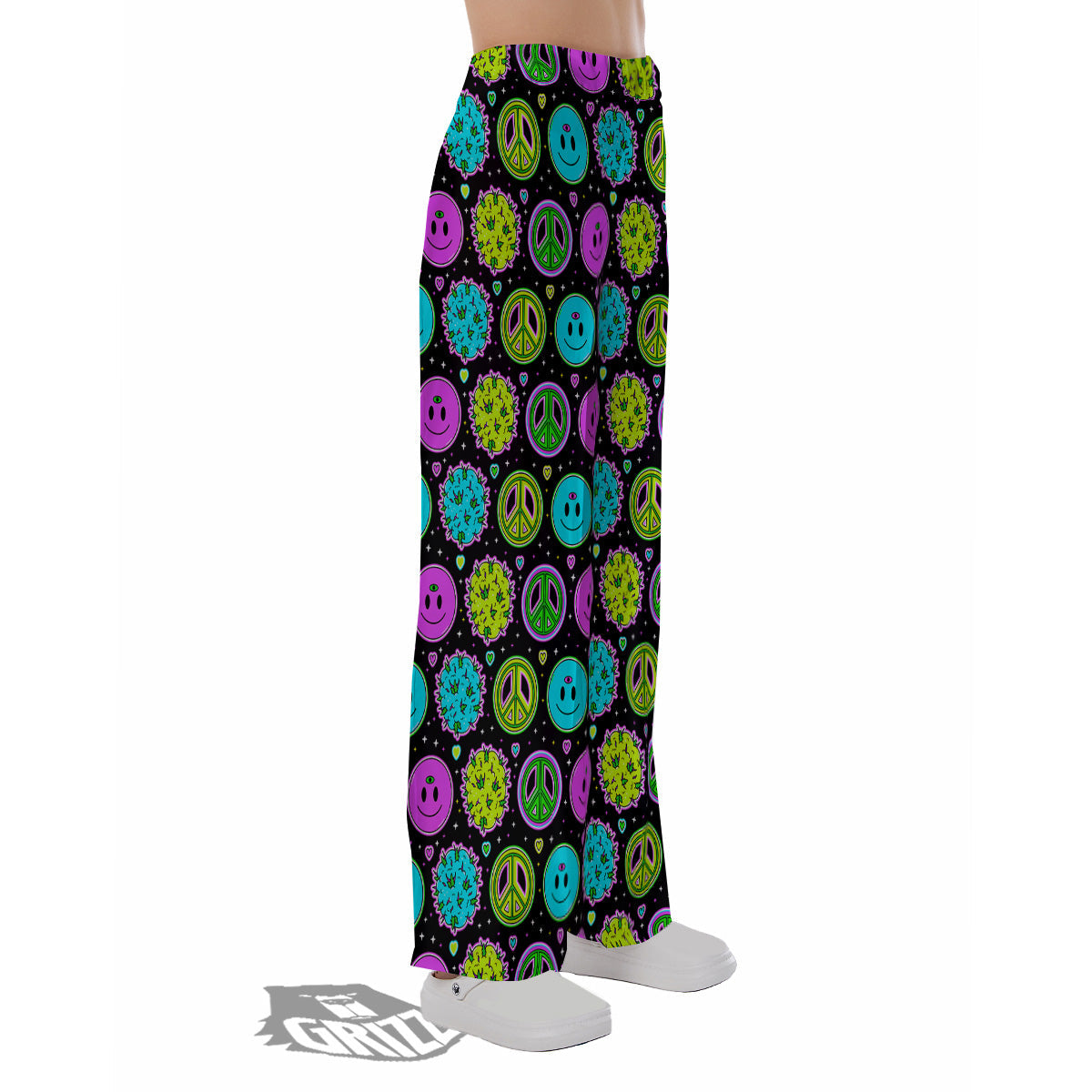 Hippie Peace Symbol And Weed Print Pattern Pajama Pants-grizzshop