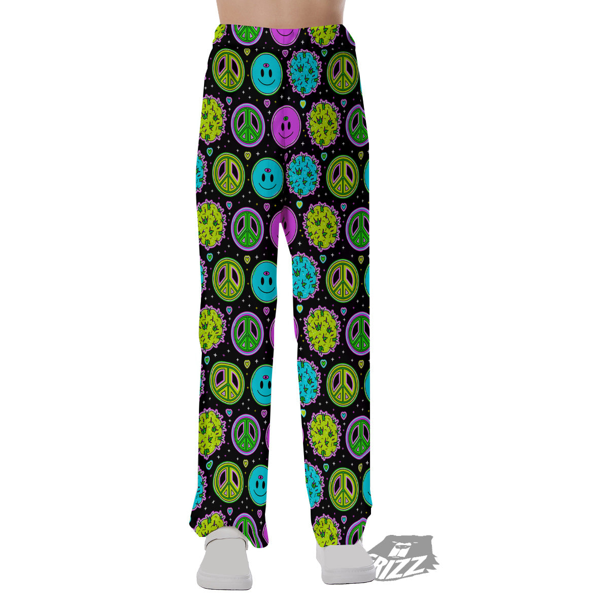 Hippie Peace Symbol And Weed Print Pattern Pajama Pants-grizzshop