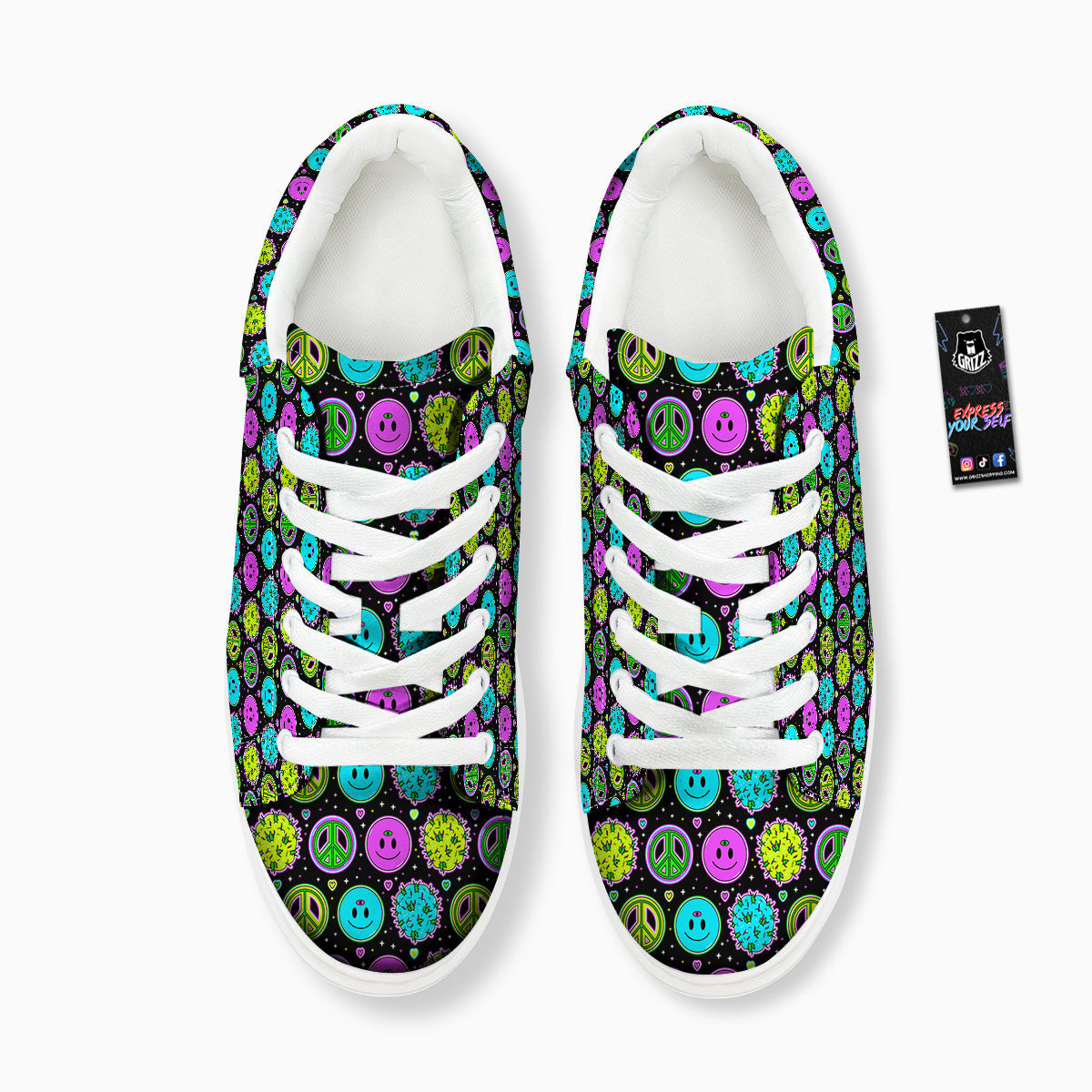 Hippie Peace Symbol And Weed Print Pattern Platform Shoes-grizzshop