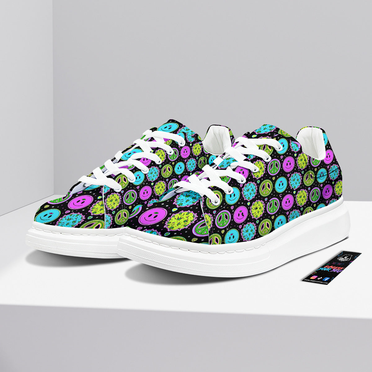 Hippie Peace Symbol And Weed Print Pattern Platform Shoes-grizzshop