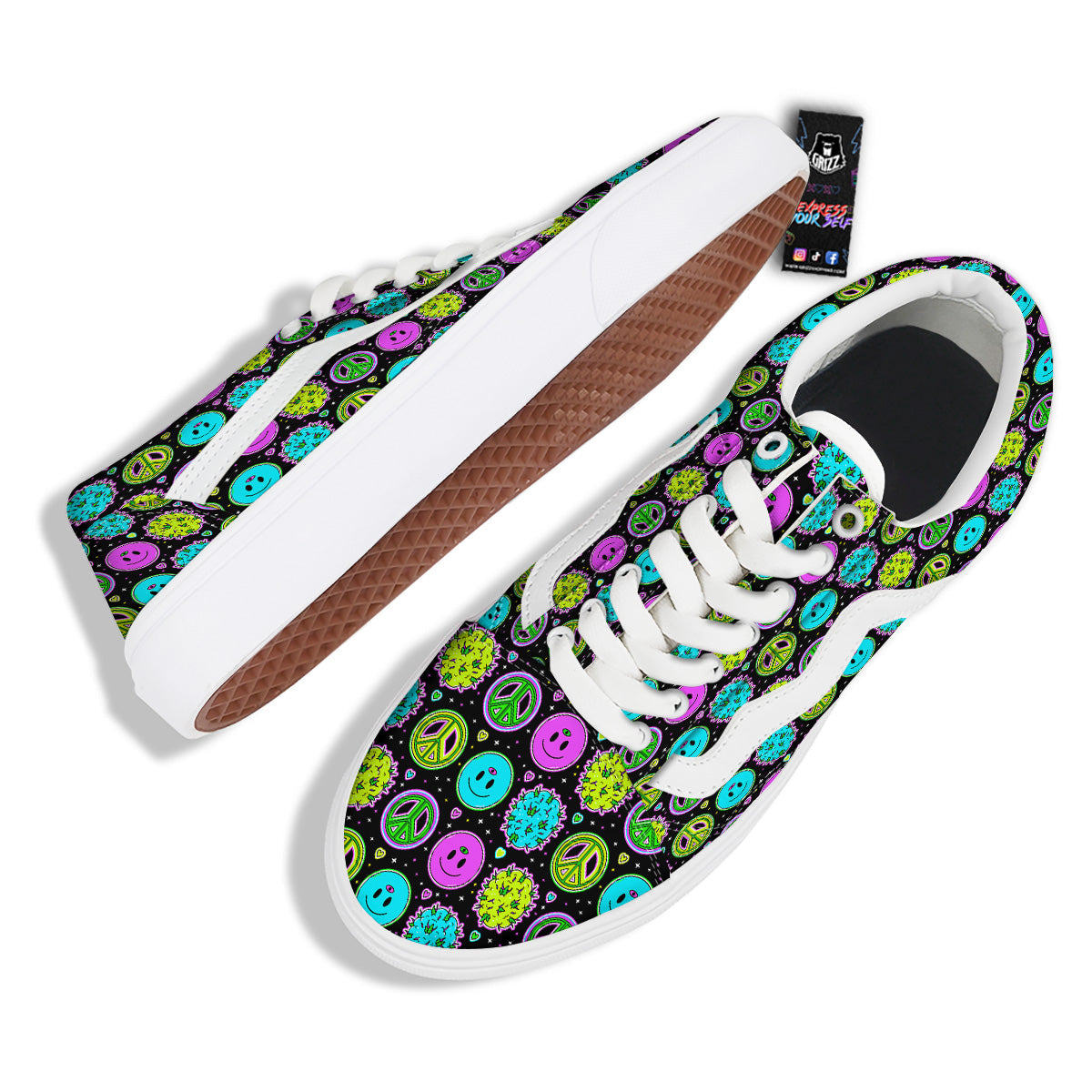 Hippie Peace Symbol And Weed Print Pattern Skate Shoes-grizzshop