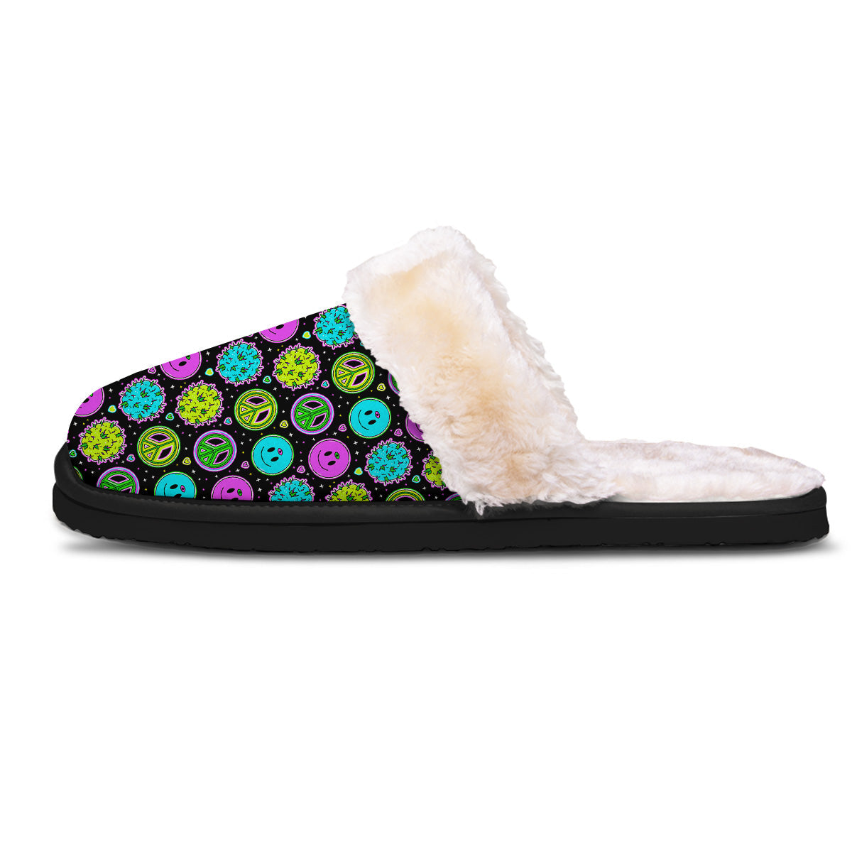 Hippie Peace Symbol And Weed Print Pattern Slippers-grizzshop