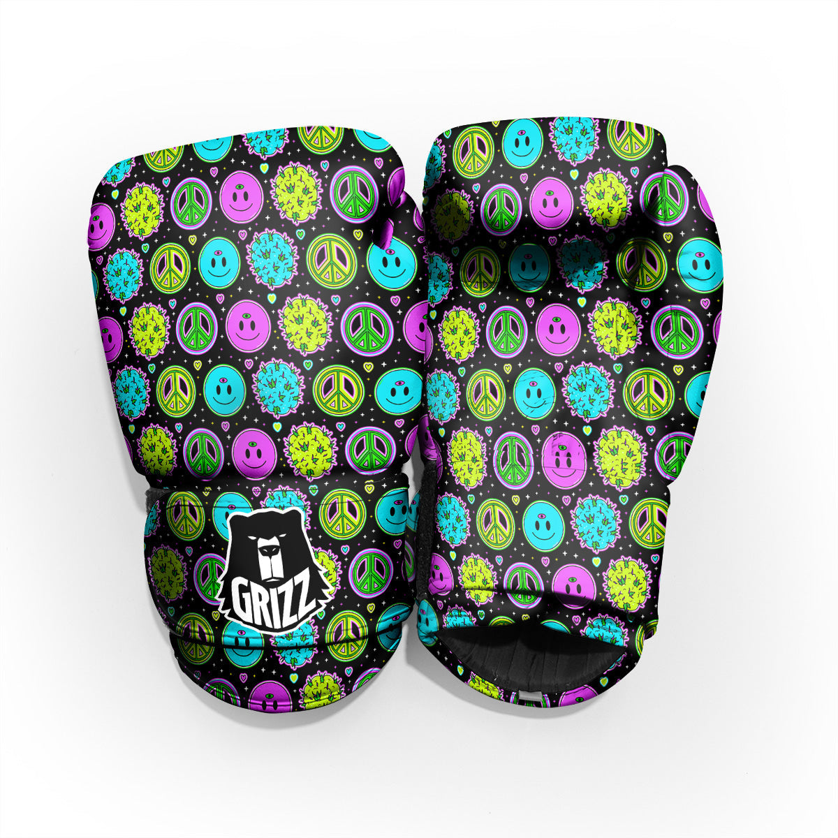 Hippie Peace Symbol And Weed Print Pattern Pro Boxing Glove