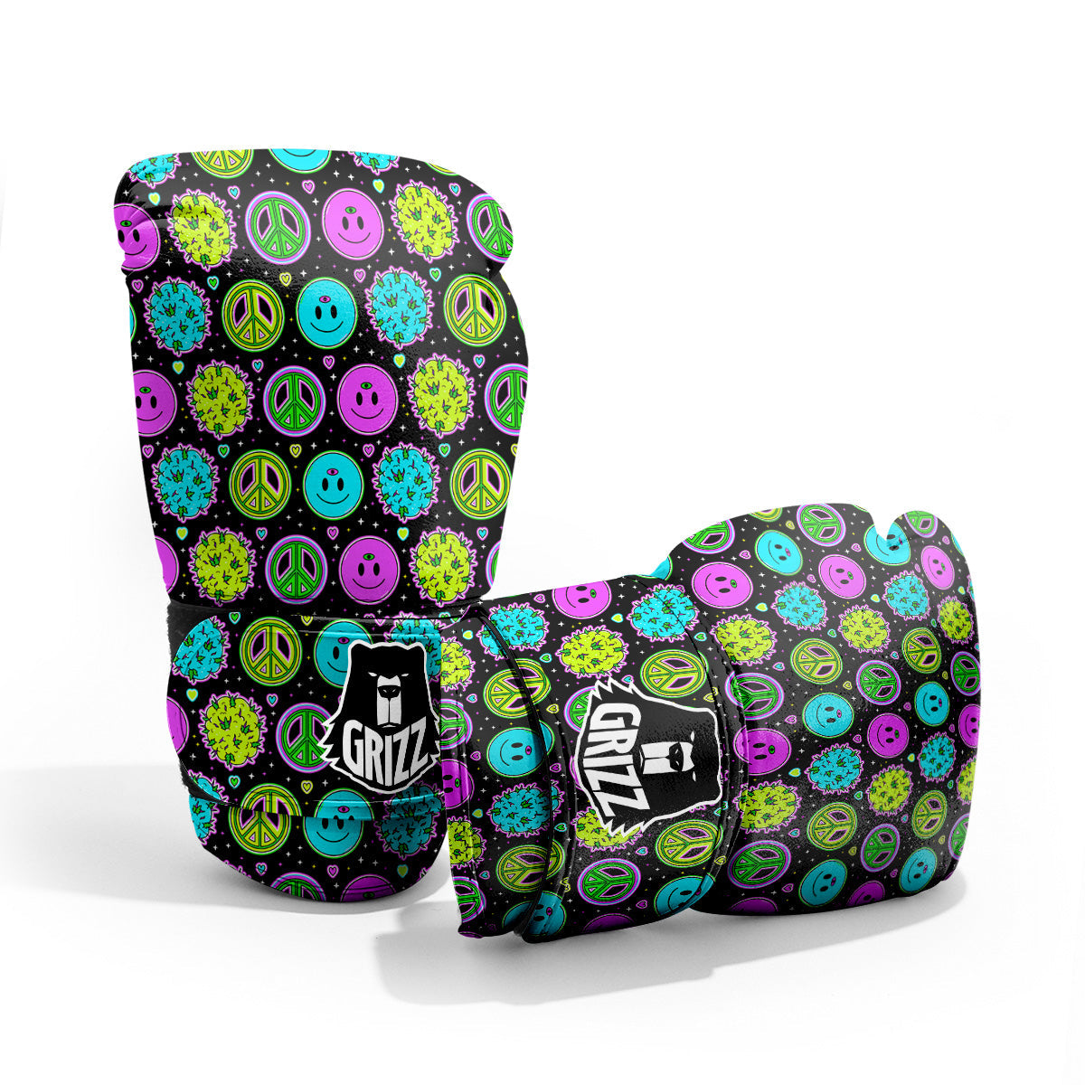 Hippie Peace Symbol And Weed Print Pattern Pro Boxing Glove