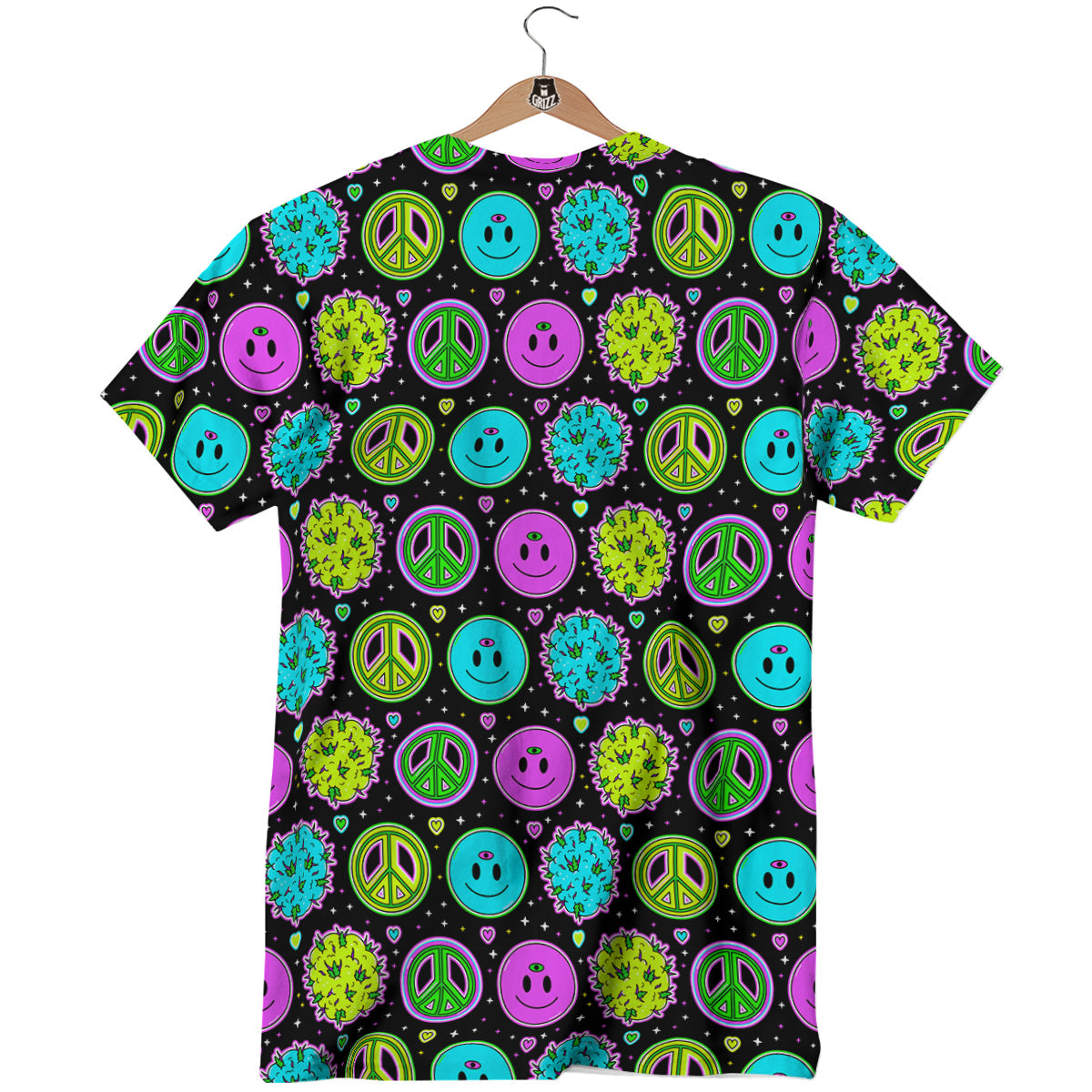 Hippie Peace Symbol And Weed Print Pattern T-Shirt-grizzshop