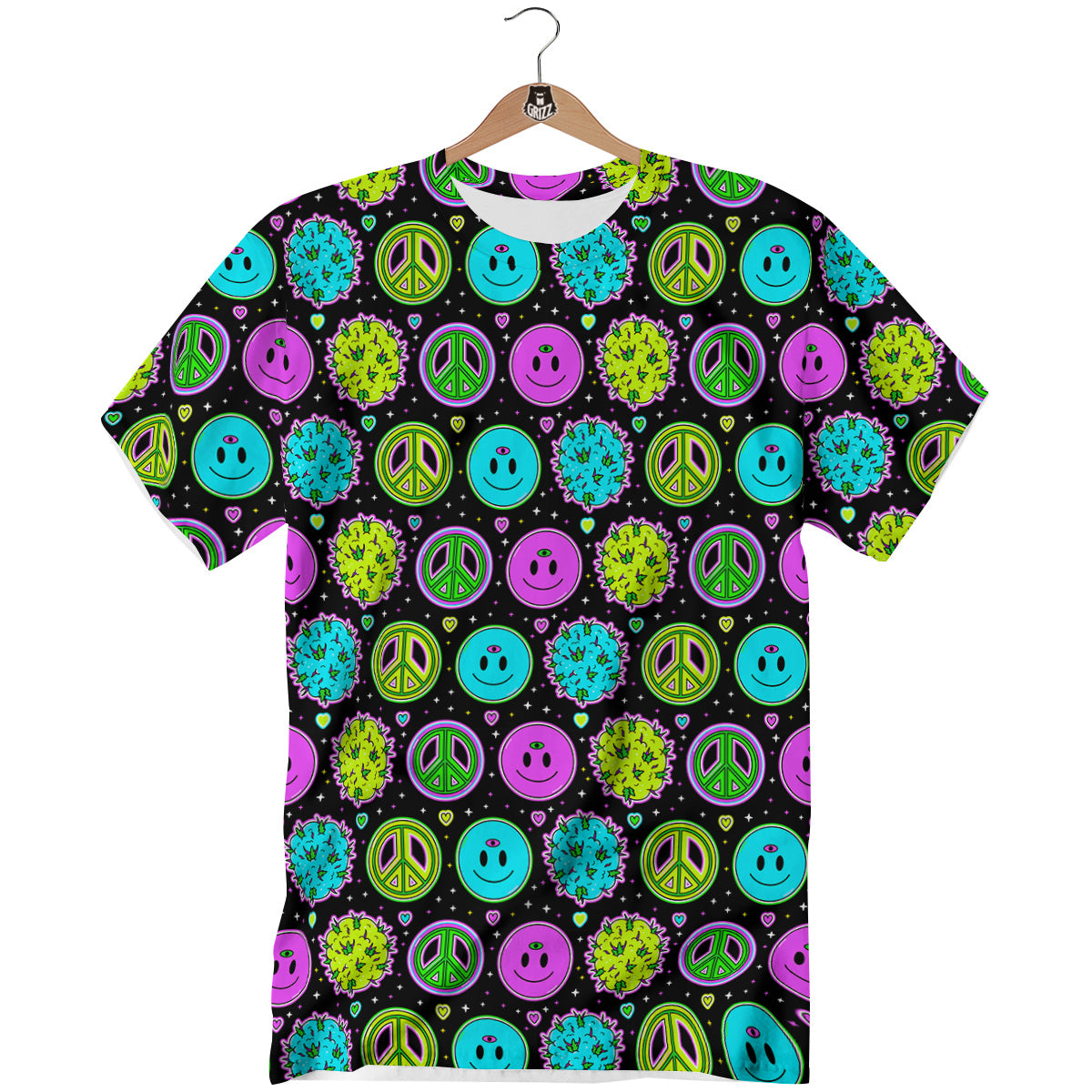Hippie Peace Symbol And Weed Print Pattern T-Shirt-grizzshop