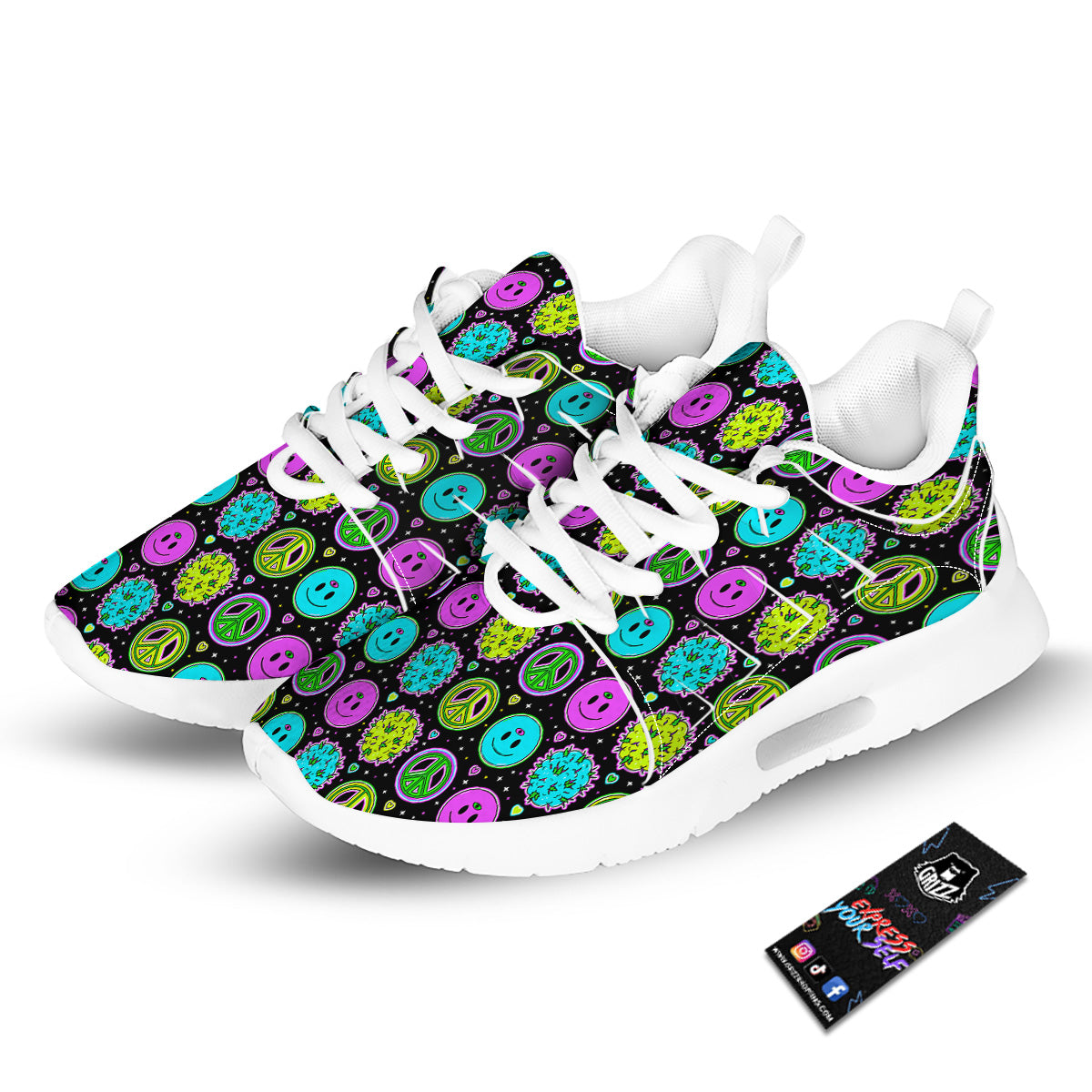 Hippie Peace Symbol And Weed Print Pattern Tennis Shoes-grizzshop