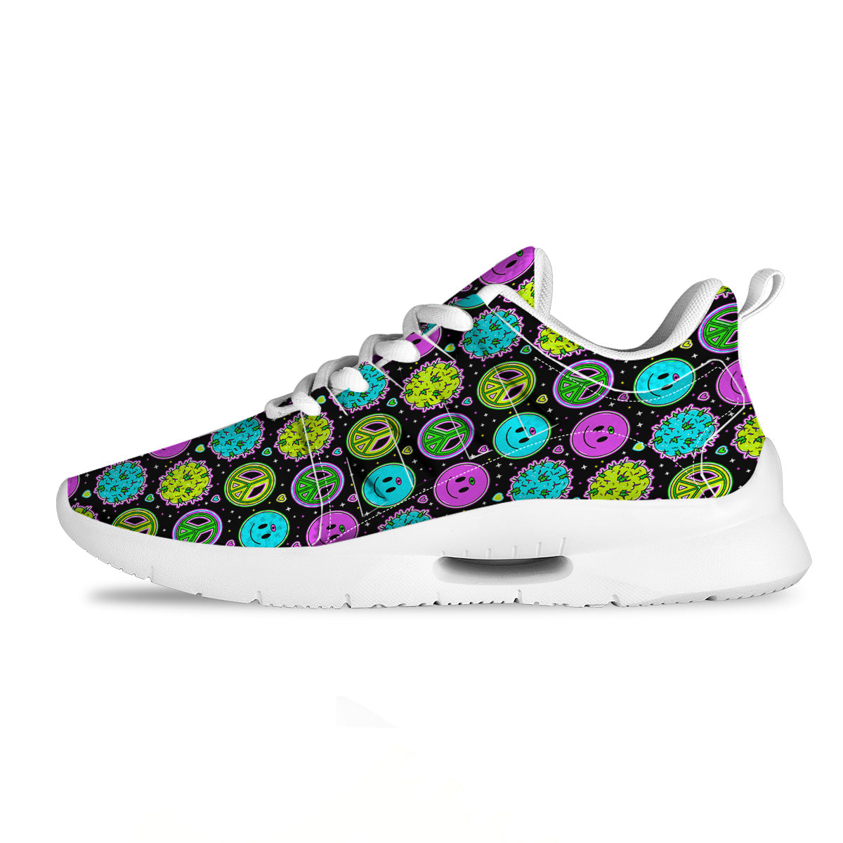 Hippie Peace Symbol And Weed Print Pattern Tennis Shoes-grizzshop