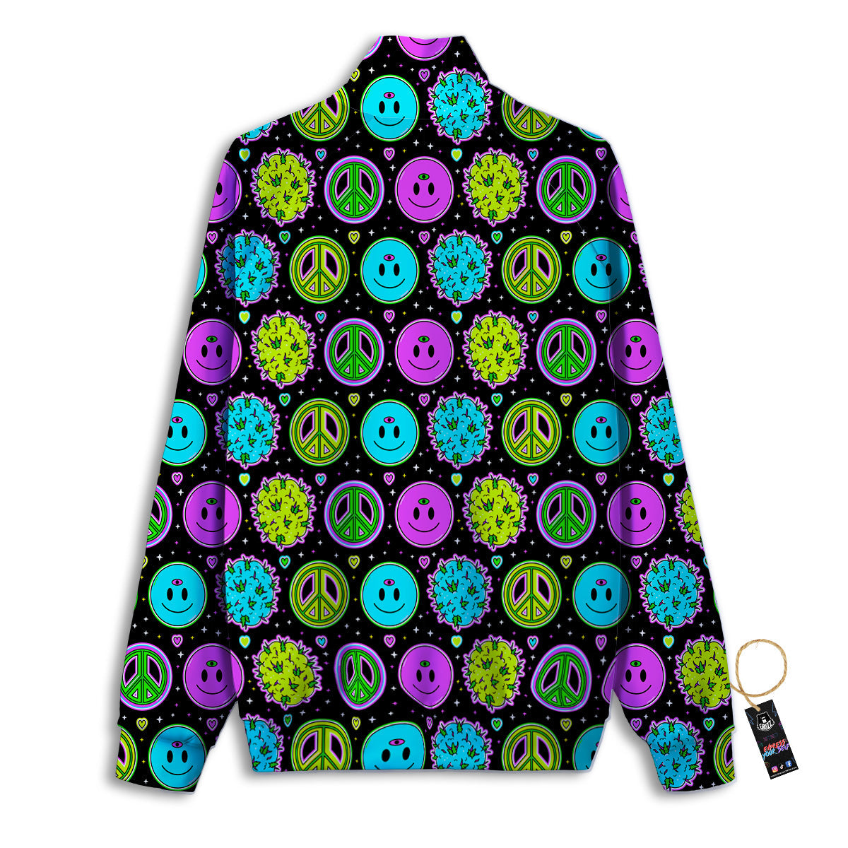 Hippie Peace Symbol And Weed Print Pattern Track Jacket-grizzshop