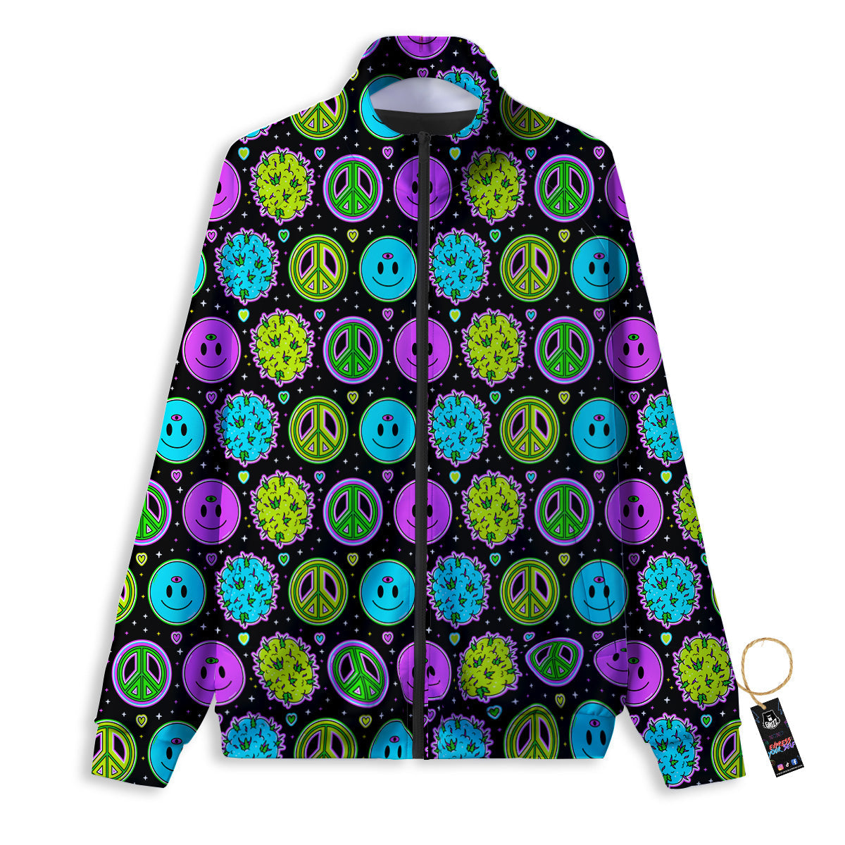 Hippie Peace Symbol And Weed Print Pattern Track Jacket-grizzshop