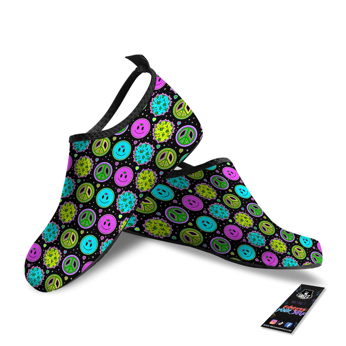 Hippie Peace Symbol And Weed Print Pattern Water Shoes-grizzshop
