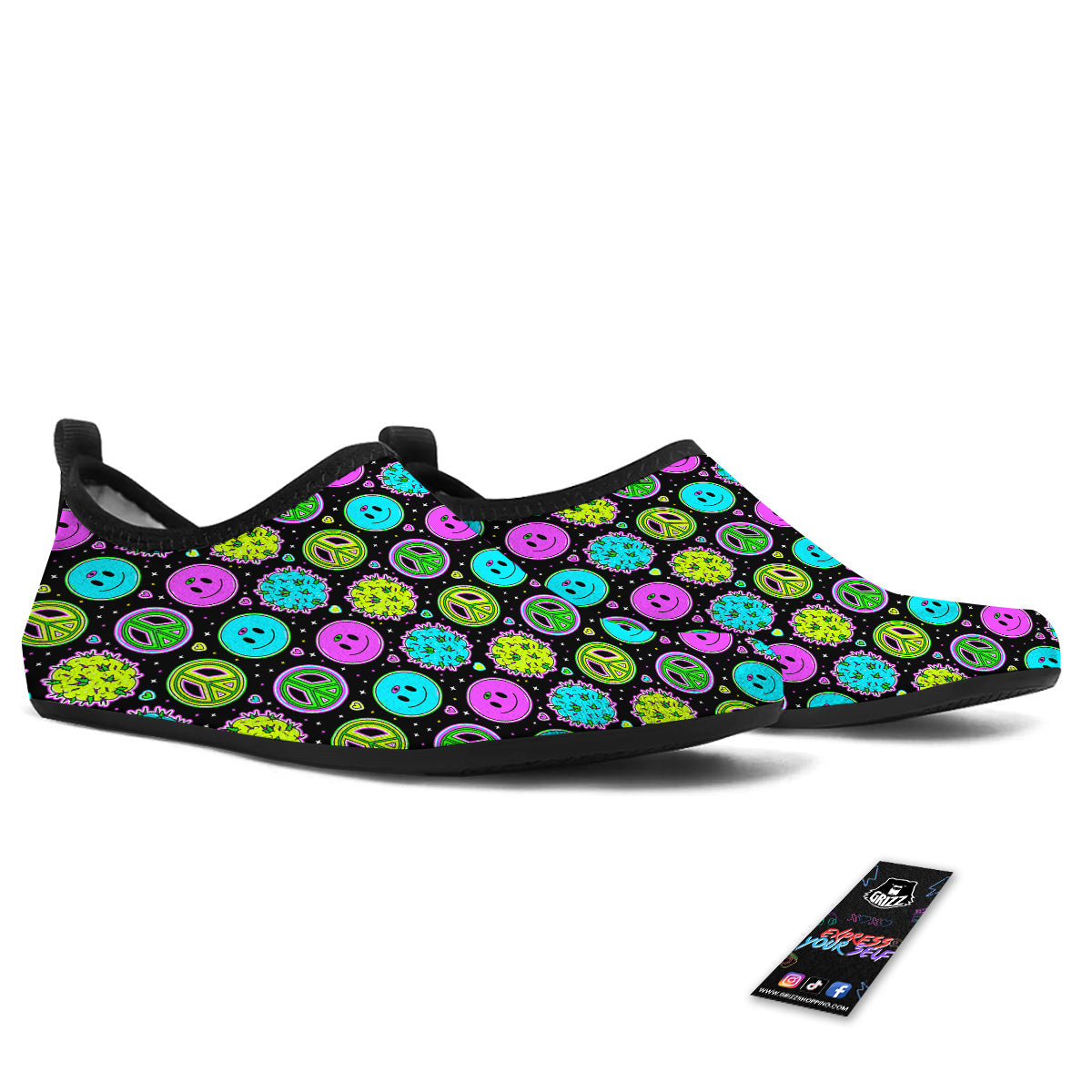 Hippie Peace Symbol And Weed Print Pattern Water Shoes-grizzshop