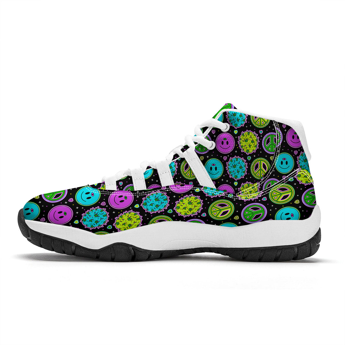Hippie Peace Symbol And Weed Print Pattern White Bball Shoes-grizzshop