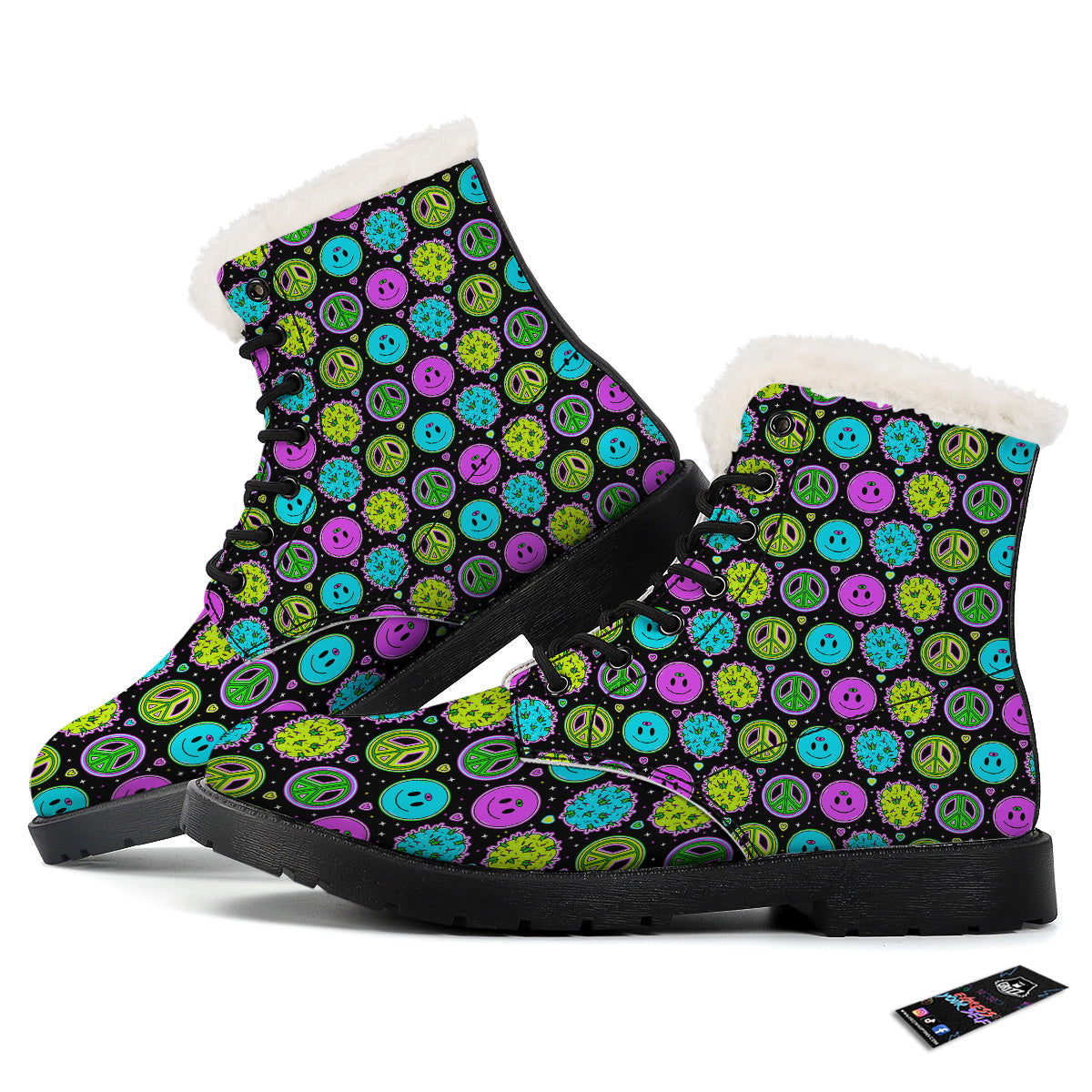 Hippie Peace Symbol And Weed Print Pattern Winter Boots-grizzshop