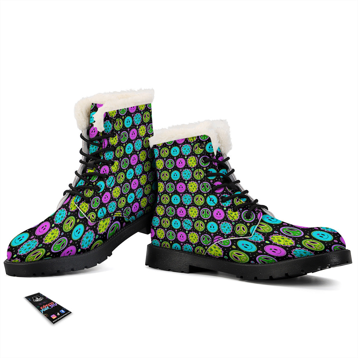 Hippie Peace Symbol And Weed Print Pattern Winter Boots-grizzshop