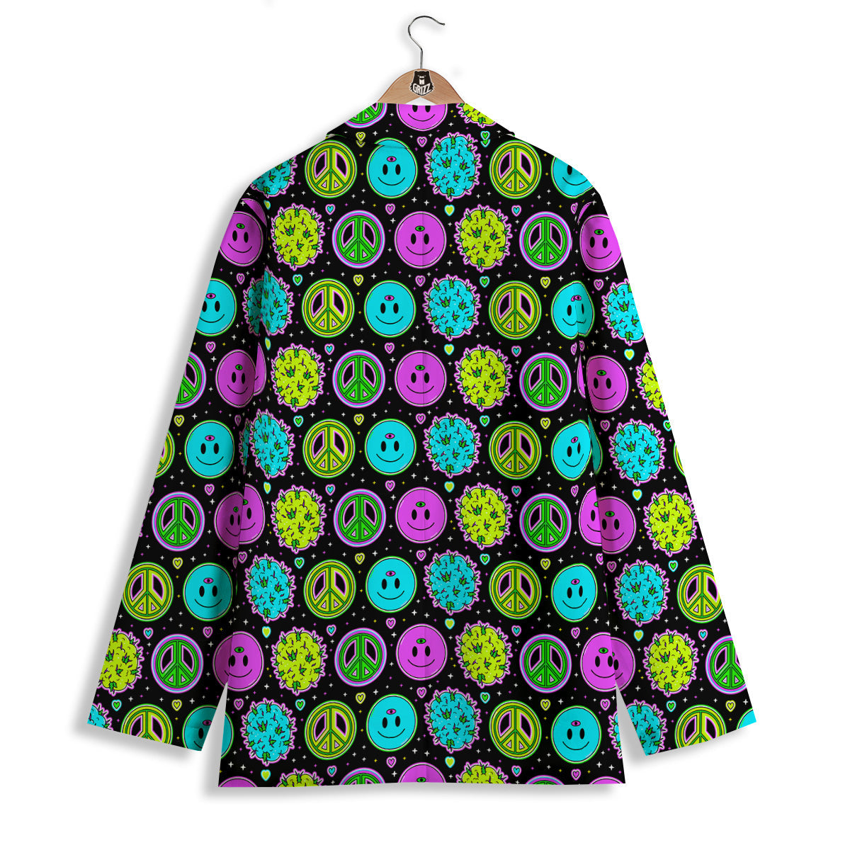 Hippie Peace Symbol And Weed Print Pattern Women's Blazer-grizzshop