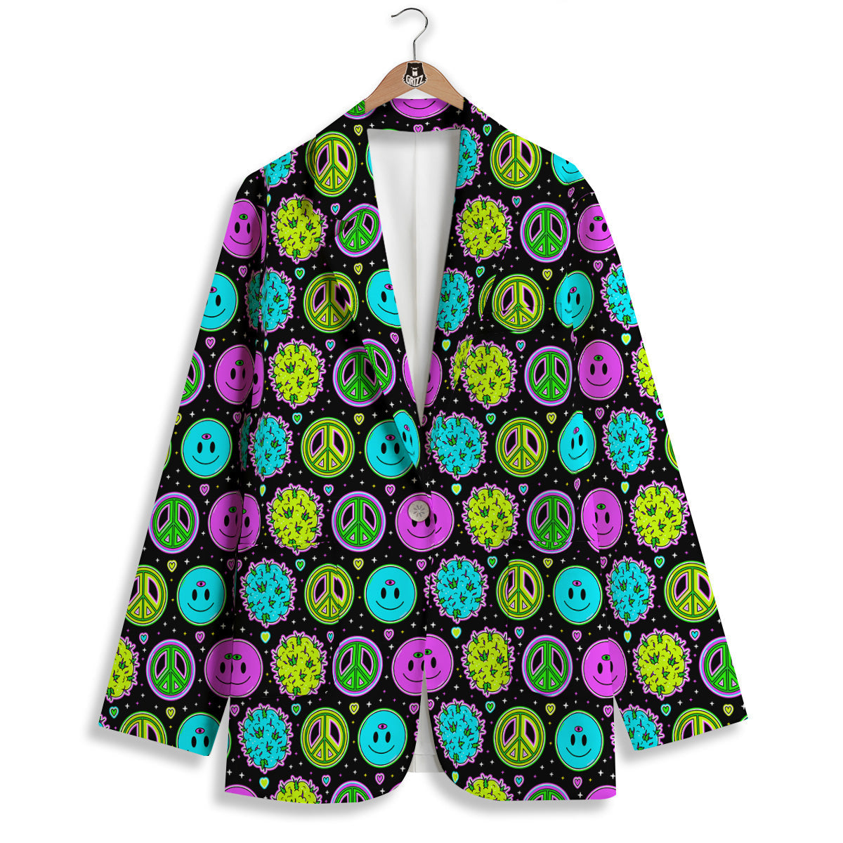 Hippie Peace Symbol And Weed Print Pattern Women's Blazer-grizzshop
