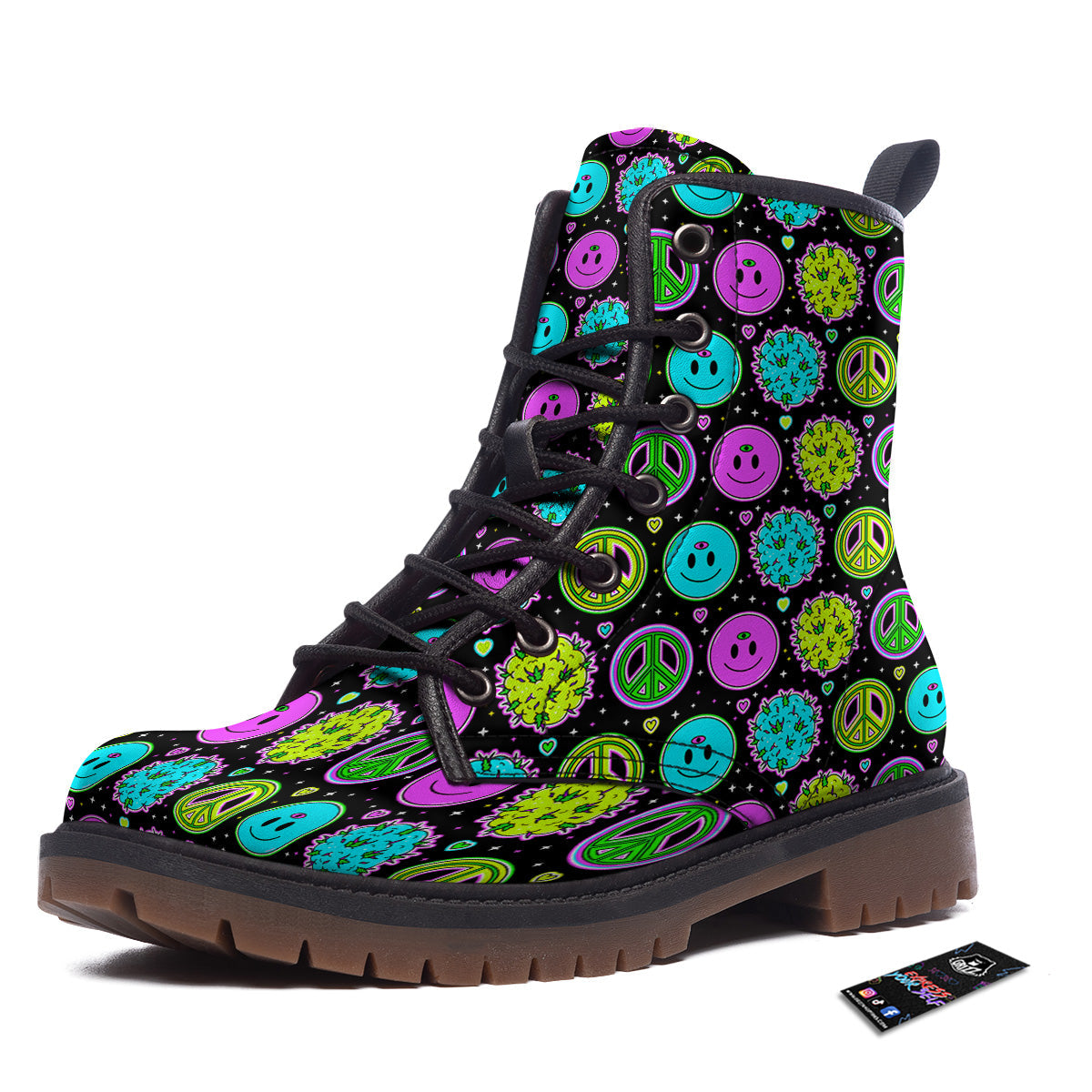 Hippie Peace Symbol And Weed Print Pattern Work Boots-grizzshop