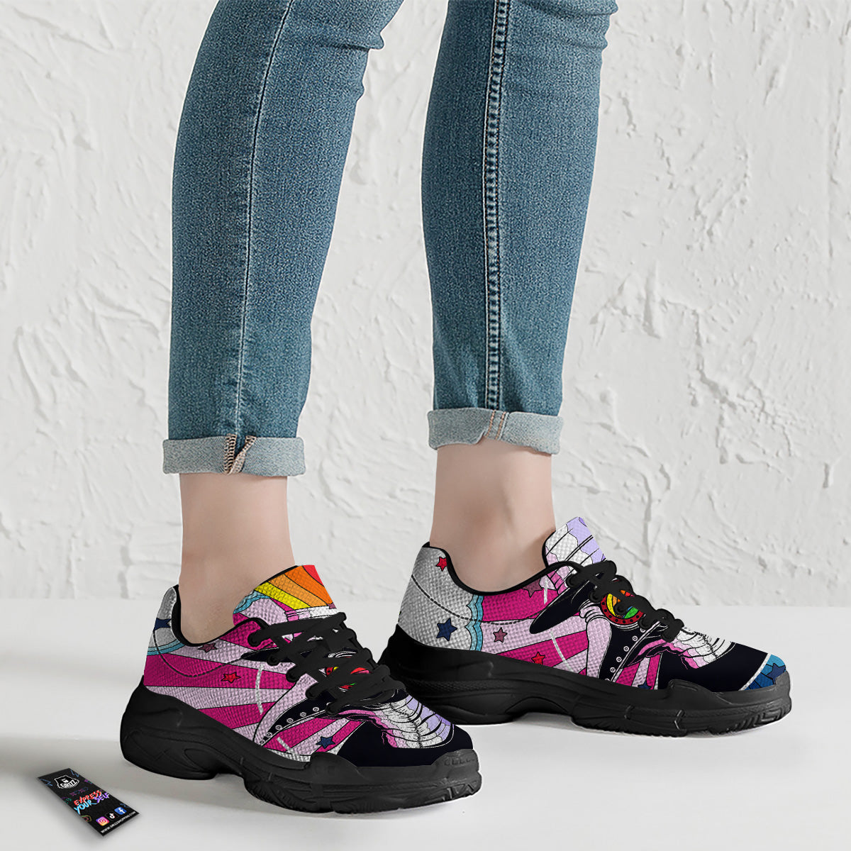 Hippie Plague Doctor Colorful Print Black Chunky Shoes-grizzshop