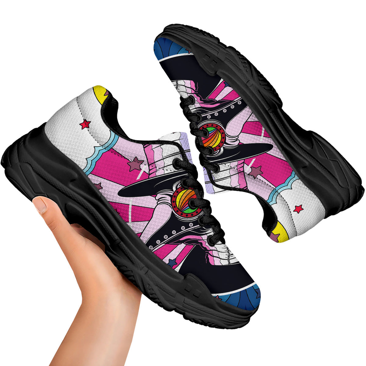 Hippie Plague Doctor Colorful Print Black Chunky Shoes-grizzshop