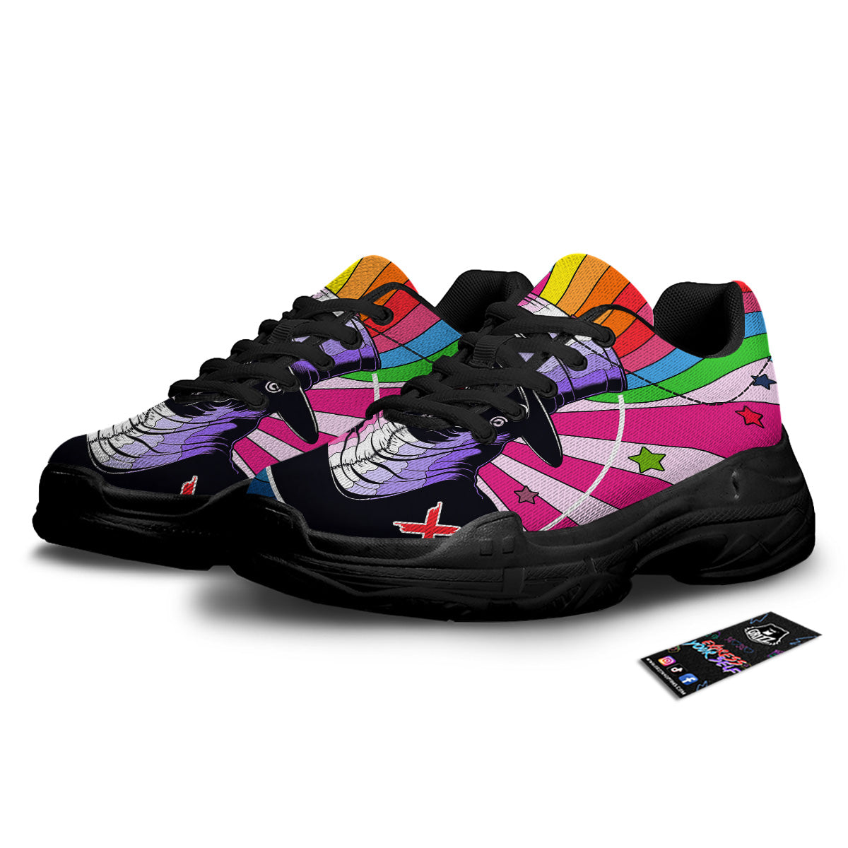 Hippie Plague Doctor Colorful Print Black Chunky Shoes-grizzshop