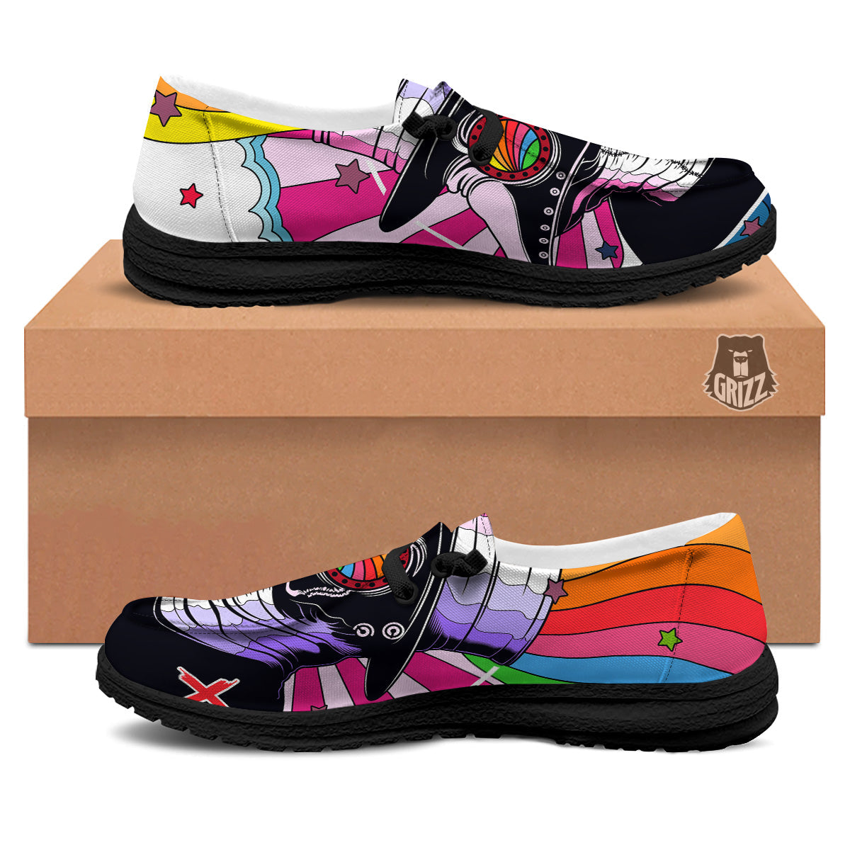 Hippie Plague Doctor Colorful Print Black Loafers-grizzshop