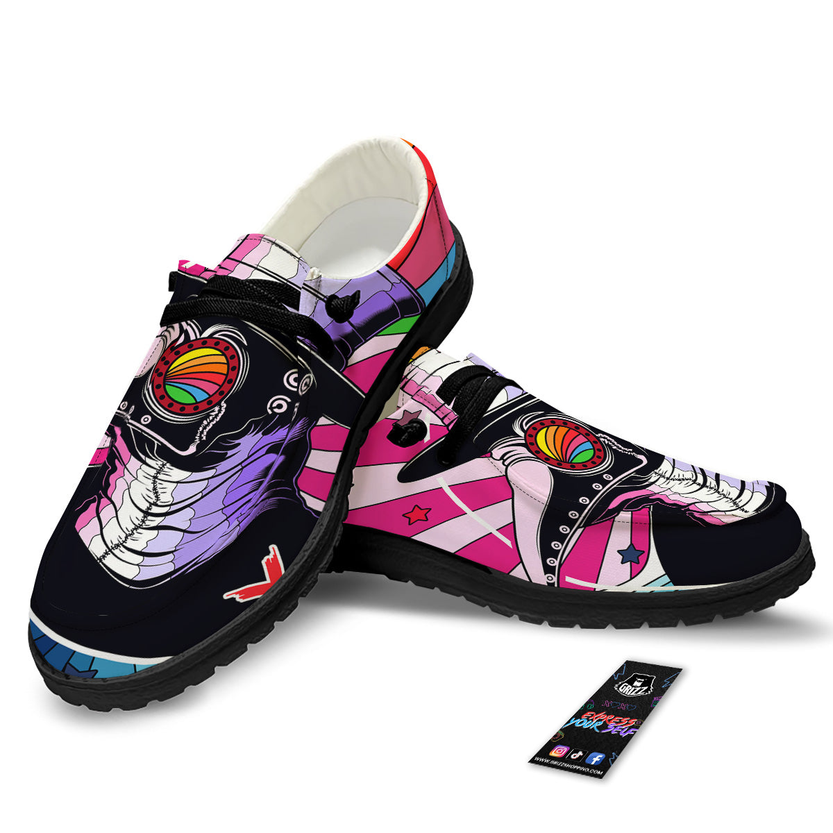 Hippie Plague Doctor Colorful Print Black Loafers-grizzshop