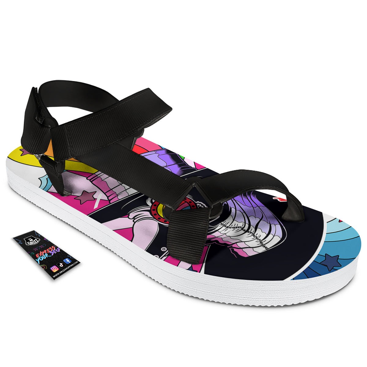 Hippie Plague Doctor Colorful Print Black Open Toe Sandals-grizzshop