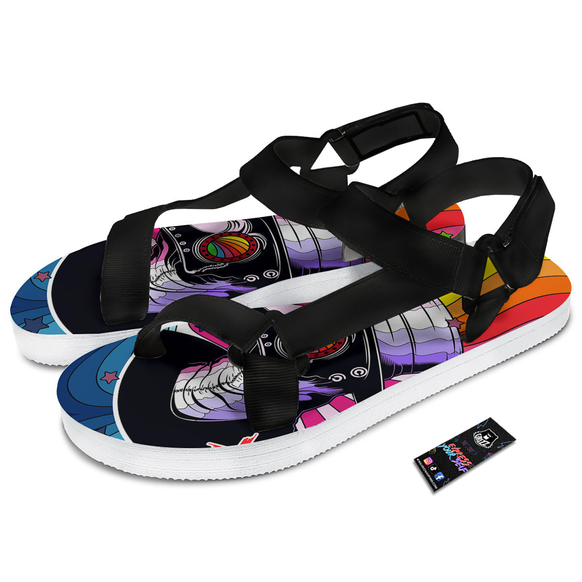 Hippie Plague Doctor Colorful Print Black Open Toe Sandals-grizzshop