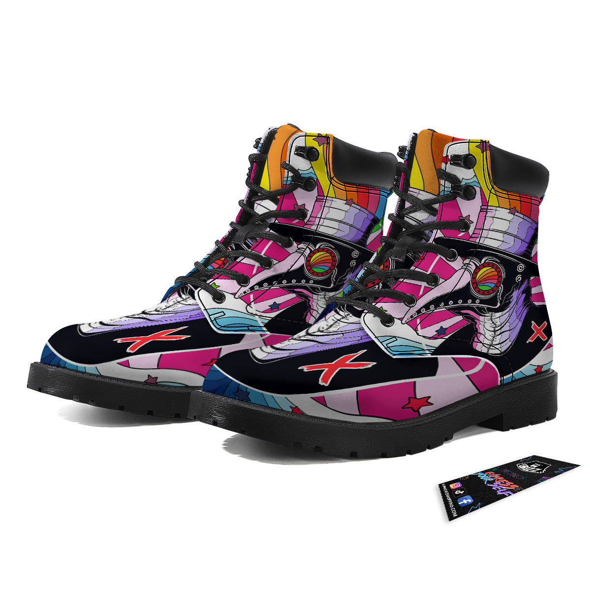 Hippie Plague Doctor Colorful Print Boots-grizzshop
