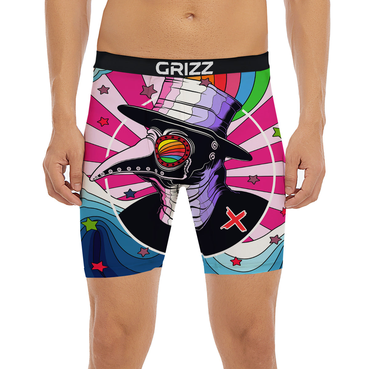 Hippie Plague Doctor Colorful Print Boxer Briefs-grizzshop