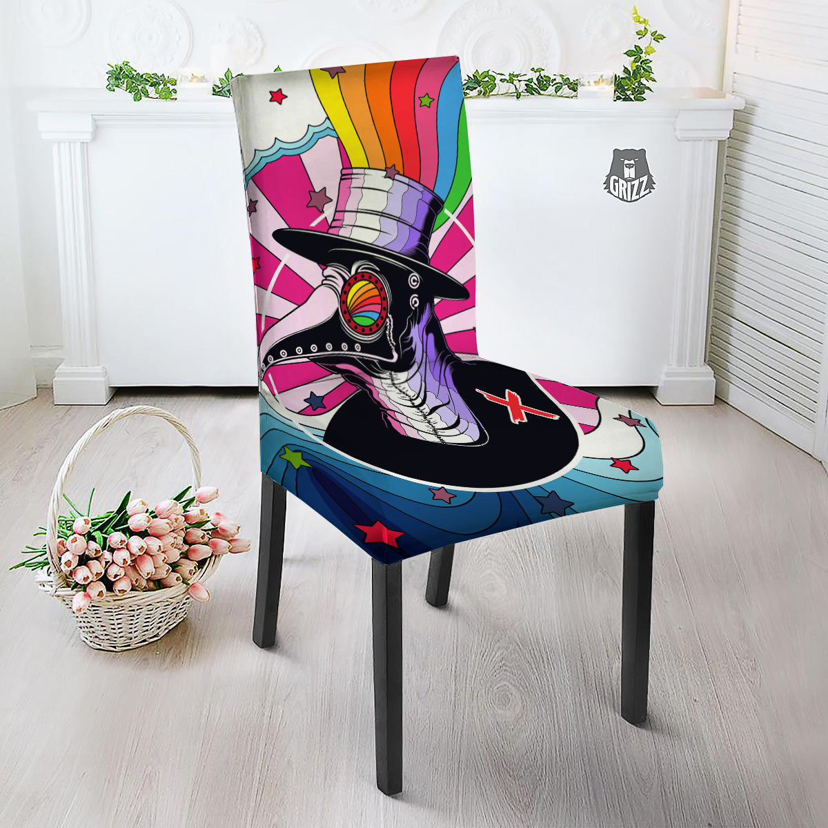 Hippie Plague Doctor Colorful Print Dining Chair Slipcover-grizzshop
