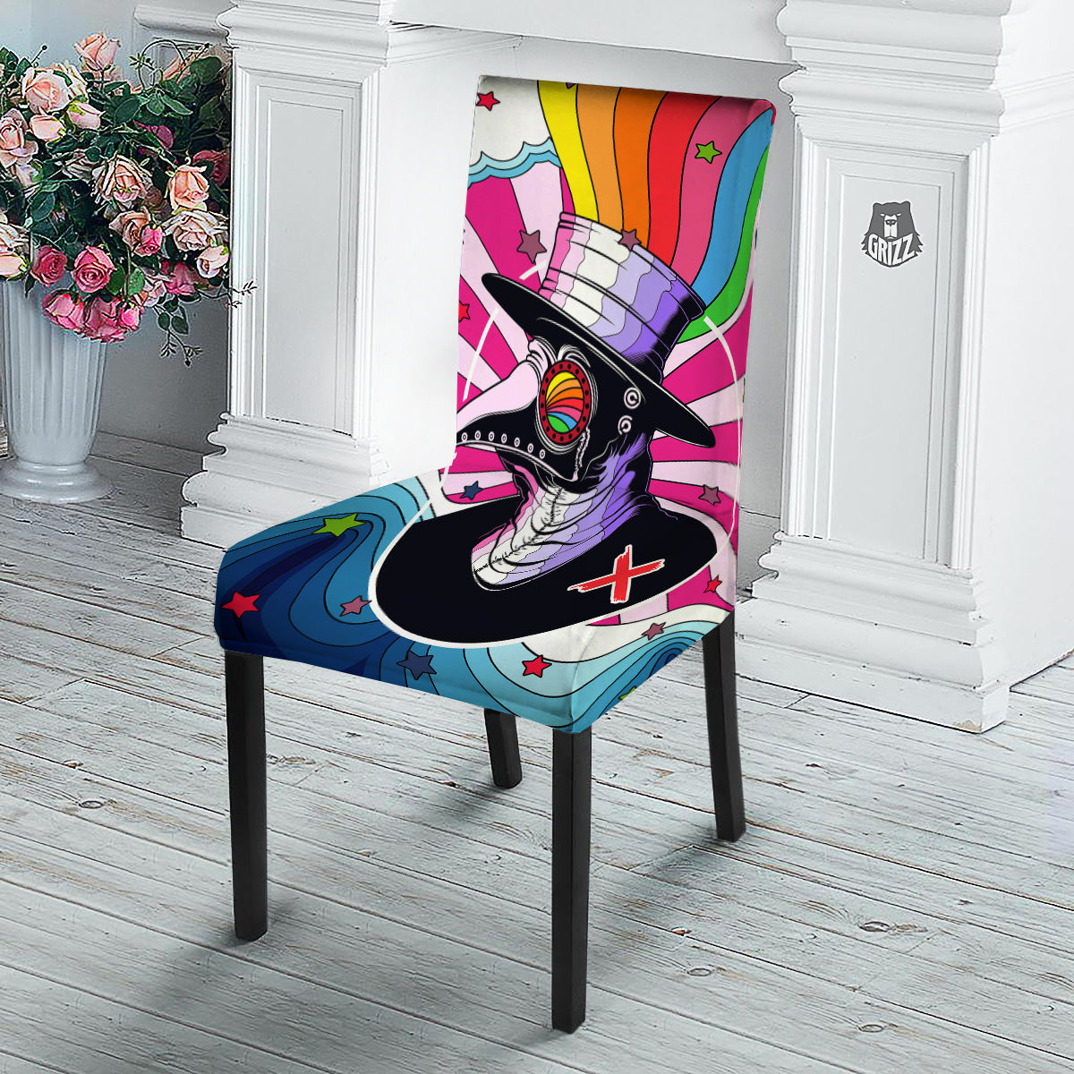 Hippie Plague Doctor Colorful Print Dining Chair Slipcover-grizzshop