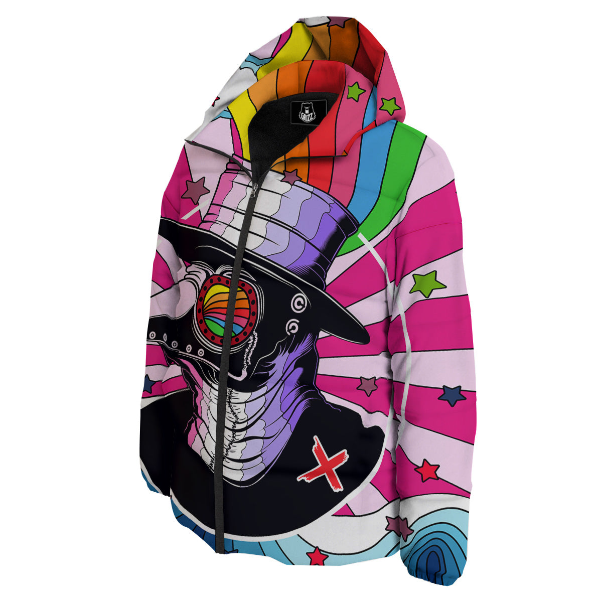 Hippie Plague Doctor Colorful Print Down Jacket-grizzshop