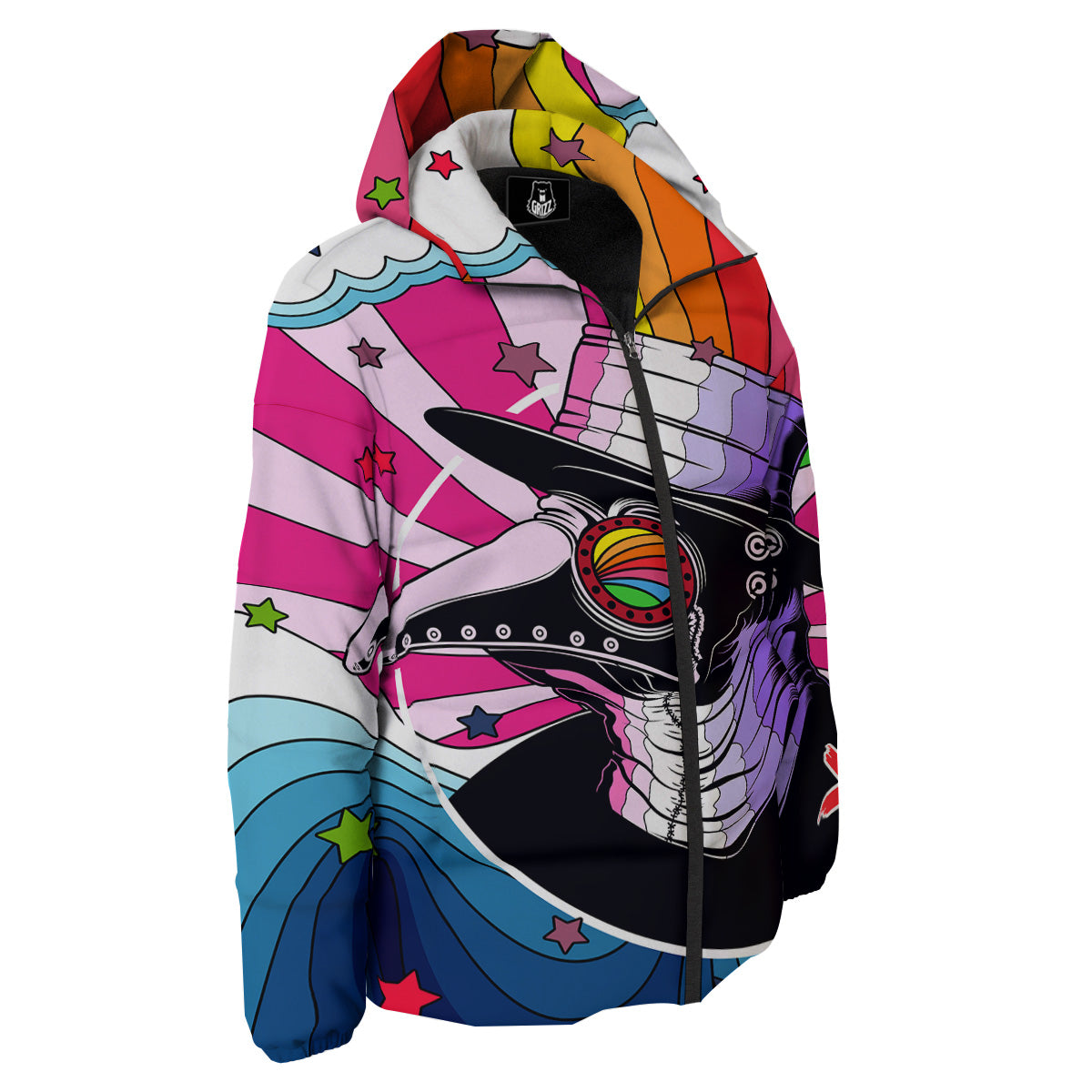 Hippie Plague Doctor Colorful Print Down Jacket-grizzshop