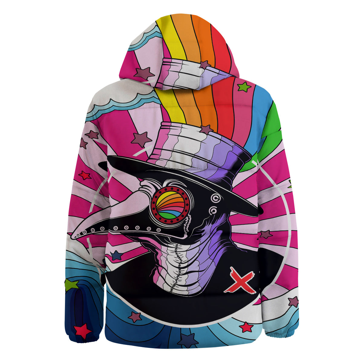 Hippie Plague Doctor Colorful Print Down Jacket-grizzshop