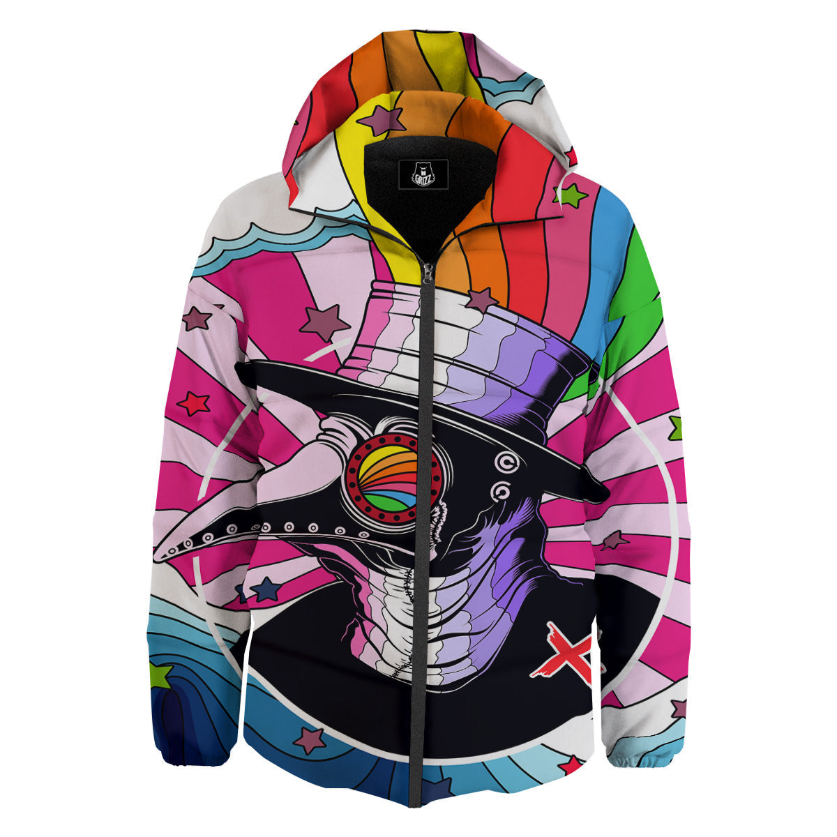 Hippie Plague Doctor Colorful Print Down Jacket-grizzshop
