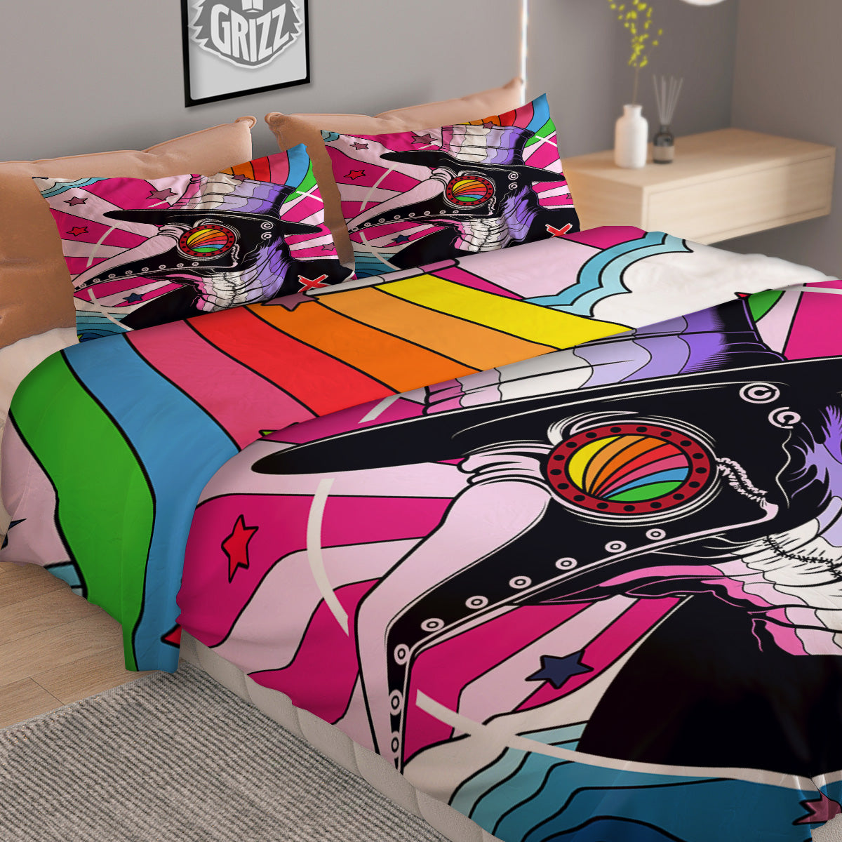 Hippie Plague Doctor Colorful Print Duvet Cover Bedding Set