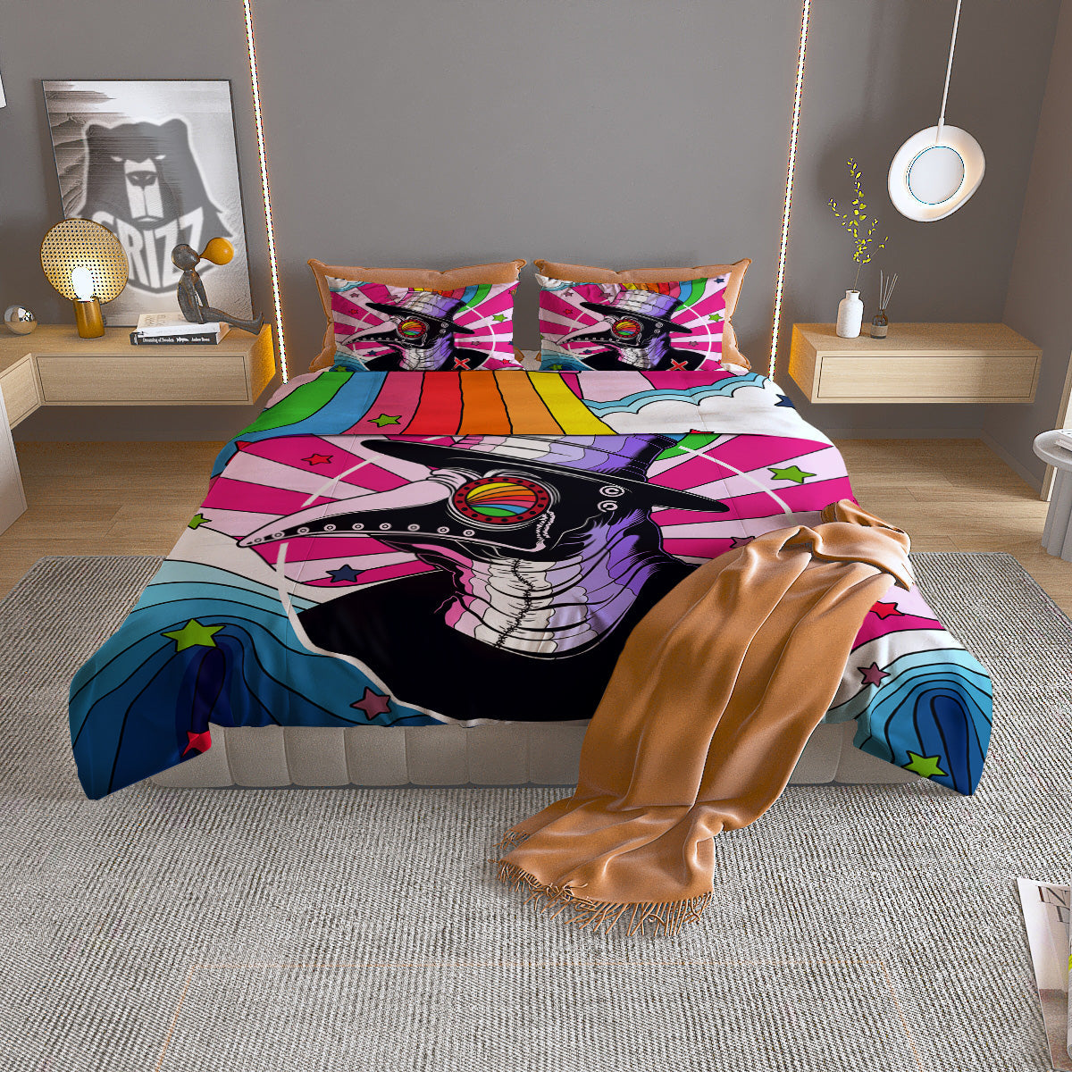 Hippie Plague Doctor Colorful Print Duvet Cover Bedding Set
