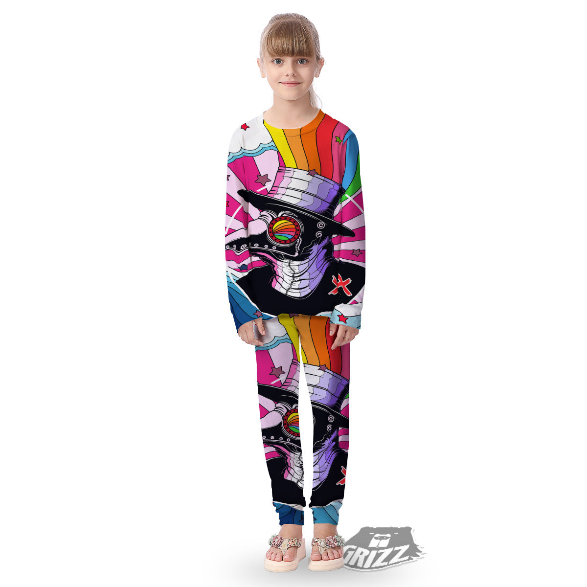 Hippie Plague Doctor Colorful Print Kid's Pajamas-grizzshop